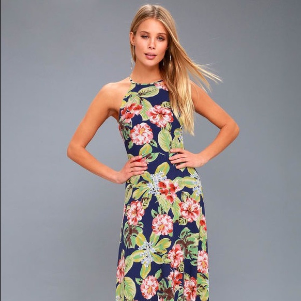 LULUs Havana Oh Na Na Blue Floral Maxi Size XS